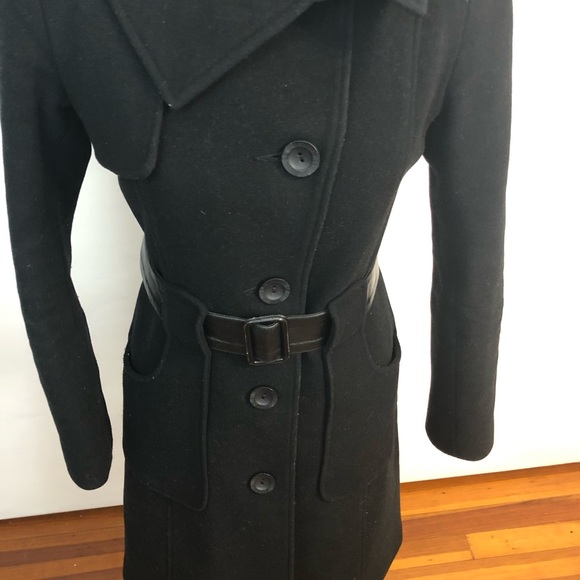 Mackage black wool, cashmere, and leather coat - Picture 2 of 9